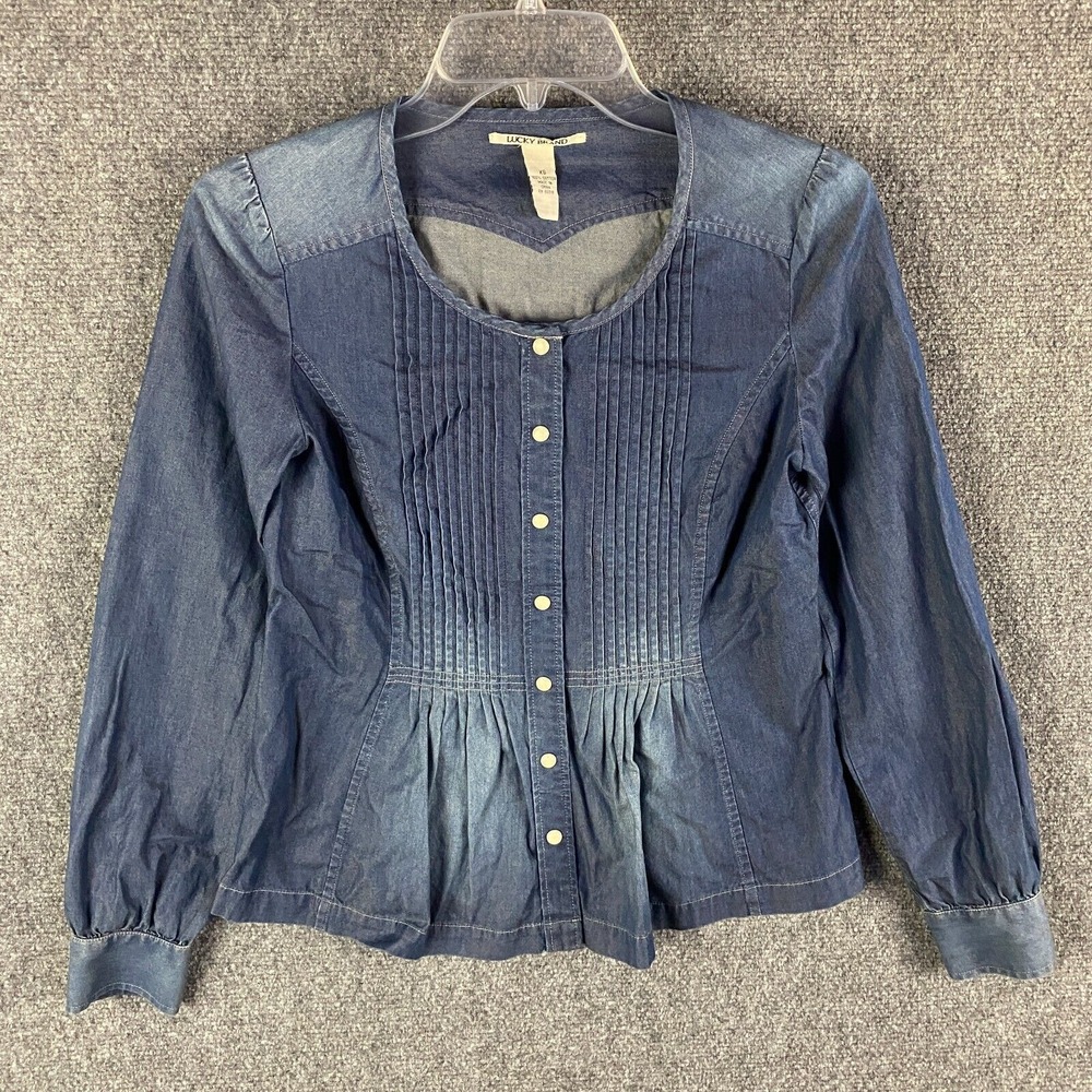 Lucky Brand Top Women's XS Pearl Snap Long Sleeve 100% Cotton Extra Small